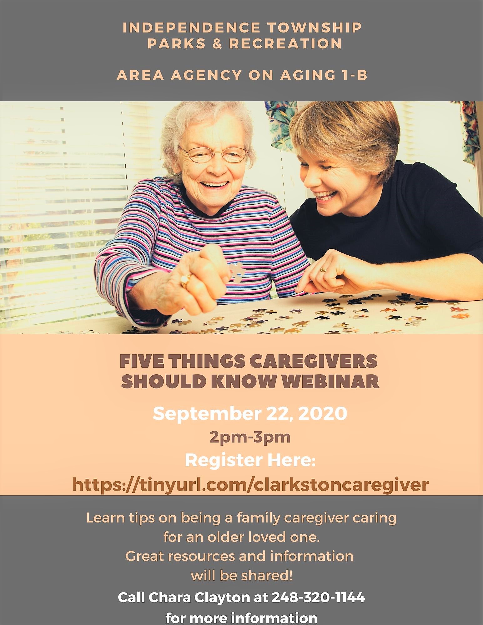 Flyer for Independence Township Caregiver Event AAA1B